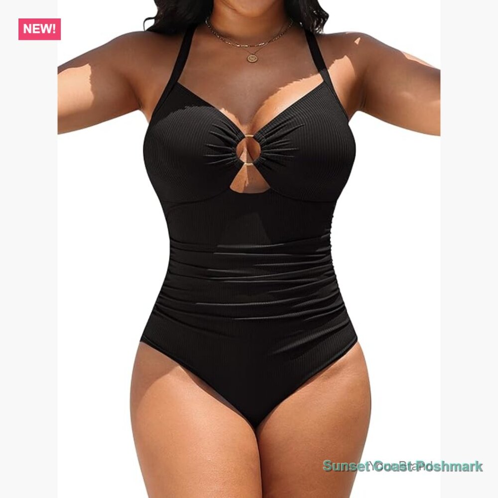 Tummy Control One Piece Swimsuit Full Coverage Nylon Blend